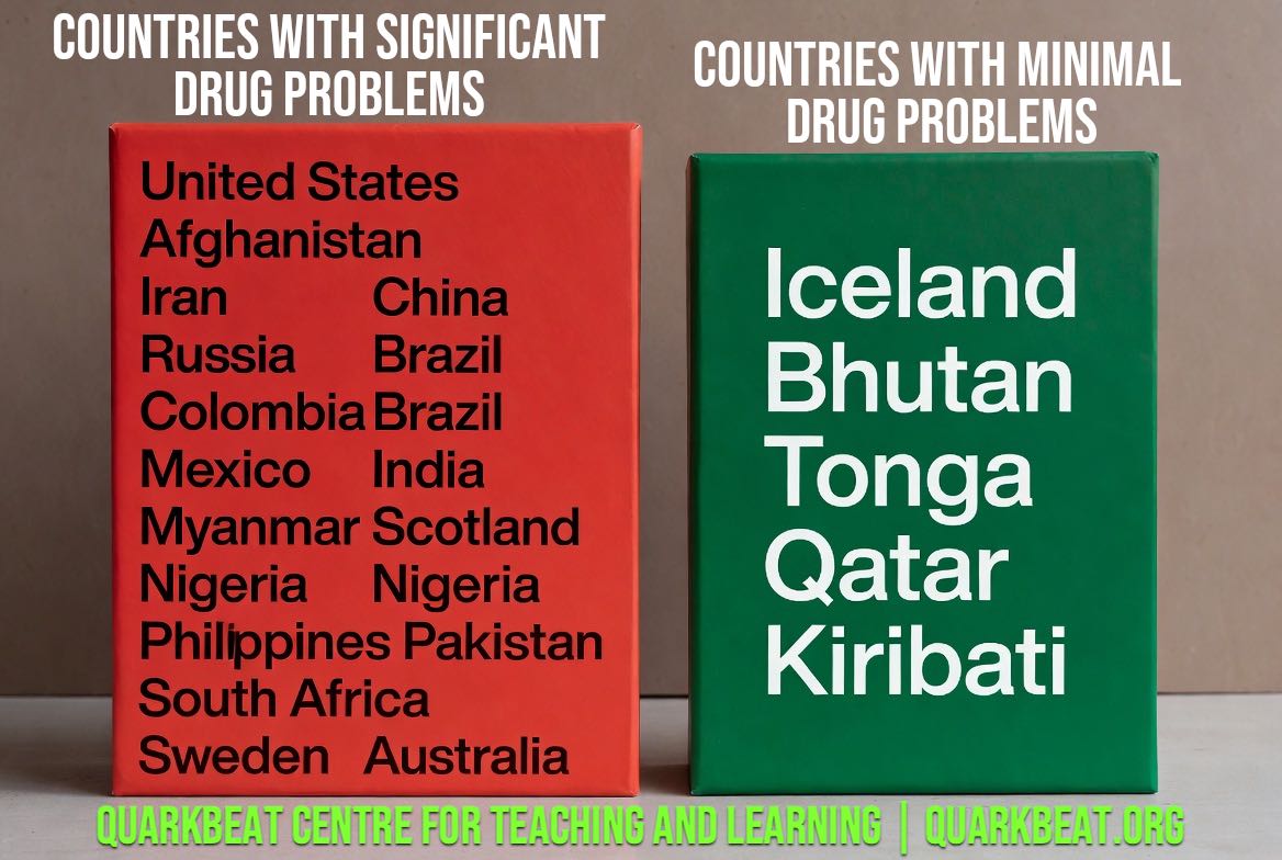 Contrasting global drug crises and low-impact nations